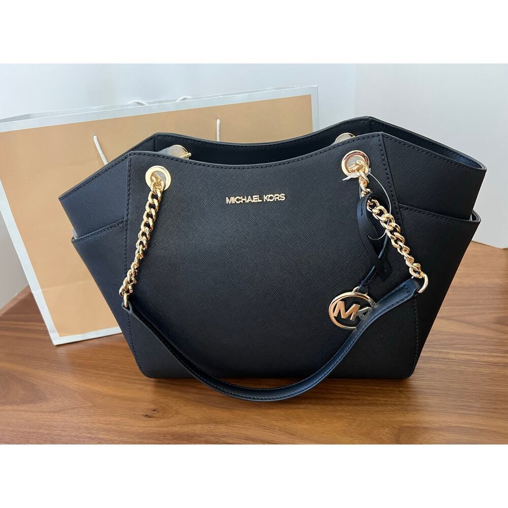 Michael Kors Jet Set Travel LG Chain Shoulder Tote Black Leather NWT - Picture 12 of 12